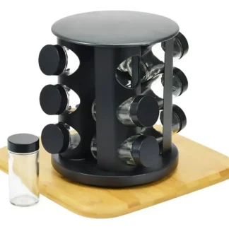 Porta Temperos Giratório com 9 Potes de Vidro – Preto
