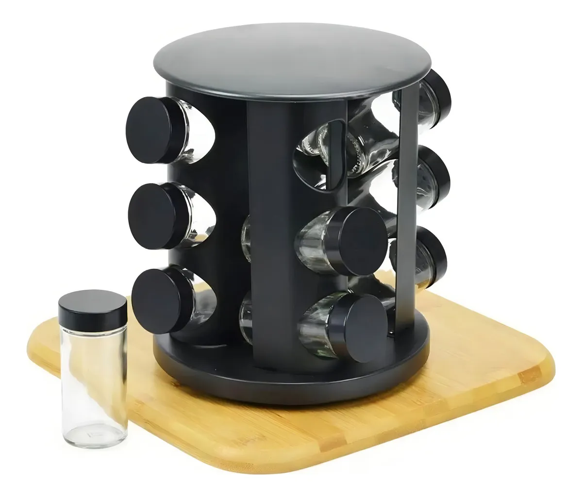 Porta Temperos Giratório com 9 Potes de Vidro – Preto