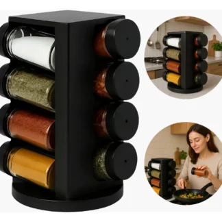 Porta Temperos Giratório Wellmix com 8 Potes – Preto